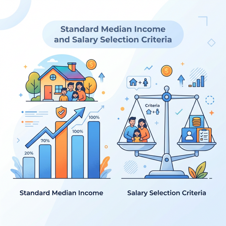 2026년 기준 중위소득 50% 이하 생계급여 선정 기준 및 신청 절차 15 Standard Median Income and Salary Selection Criteria, with income chart and balance scale